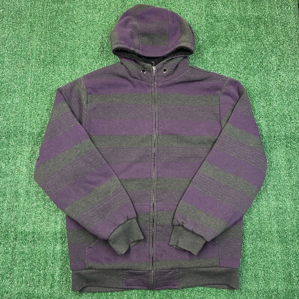 Y2K 2000's Swiss Cross Striped Sherpa Lined Full Zip Hoodie